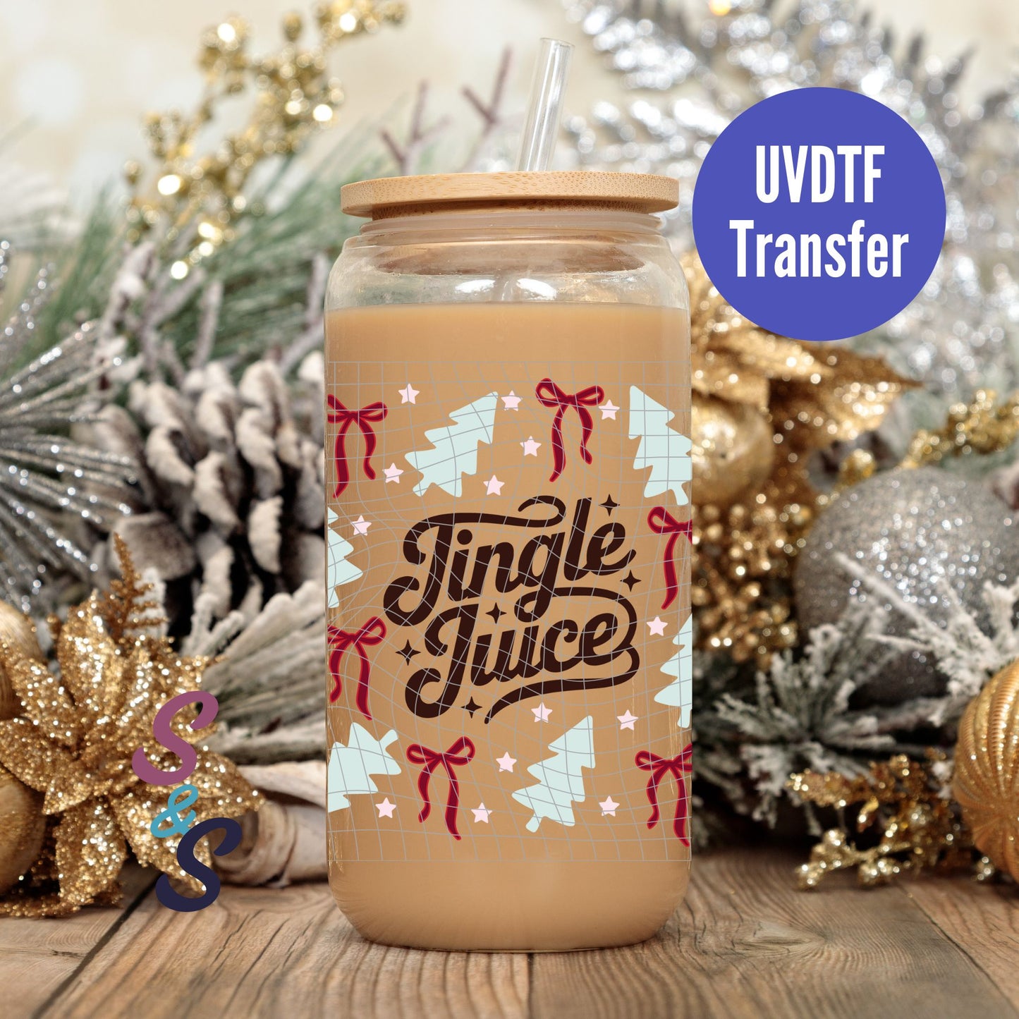 Jingle Juice UVDTF Transfer 16 Oz Glass Can Wrap