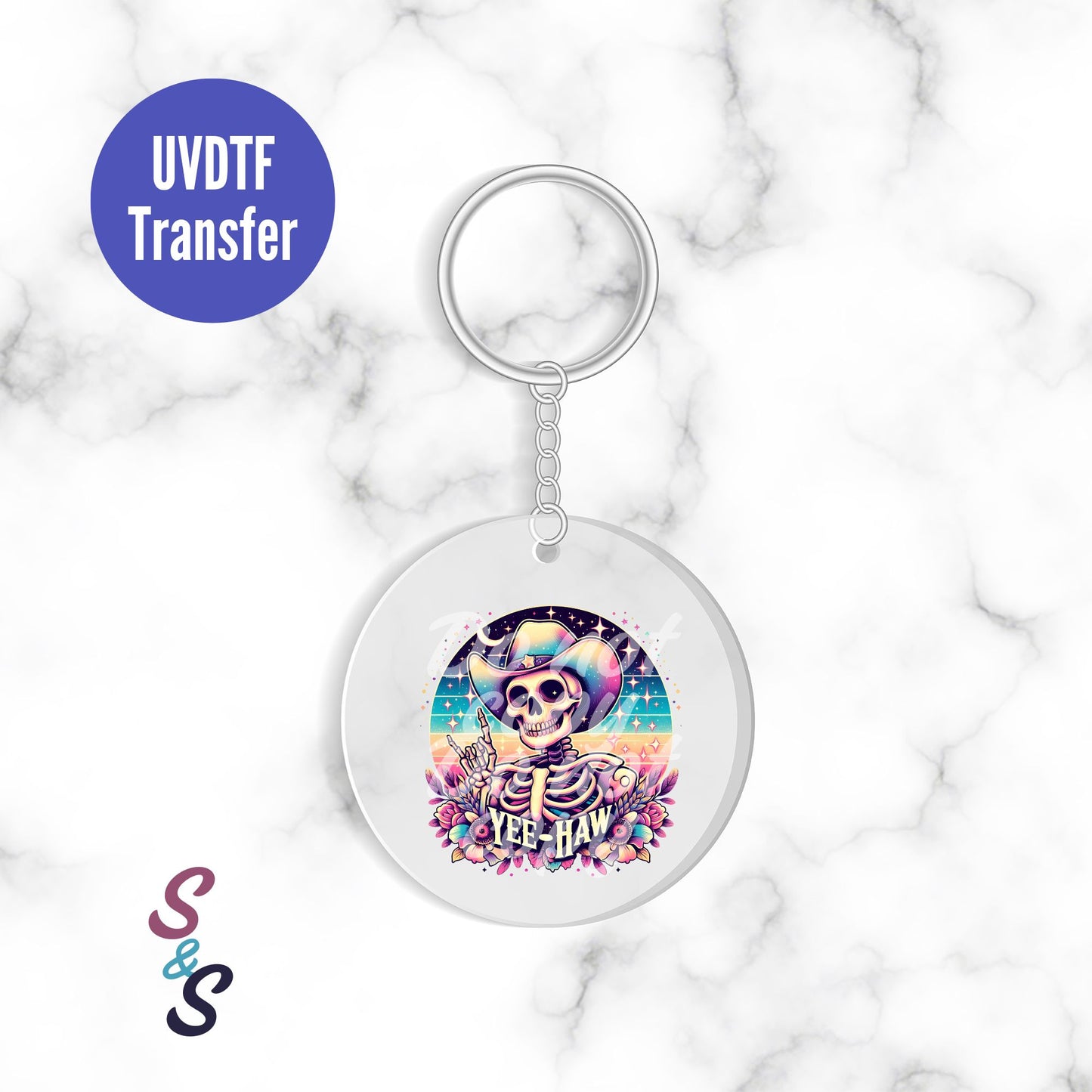 Yee-Haw Rainbow Skeleton Keychain UVDTF Transfer