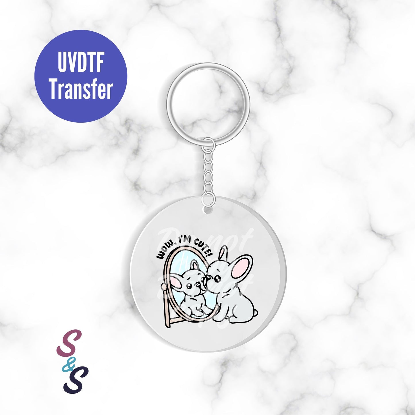 Wow I'm Cute Puppy Keychain UVDTF Transfer