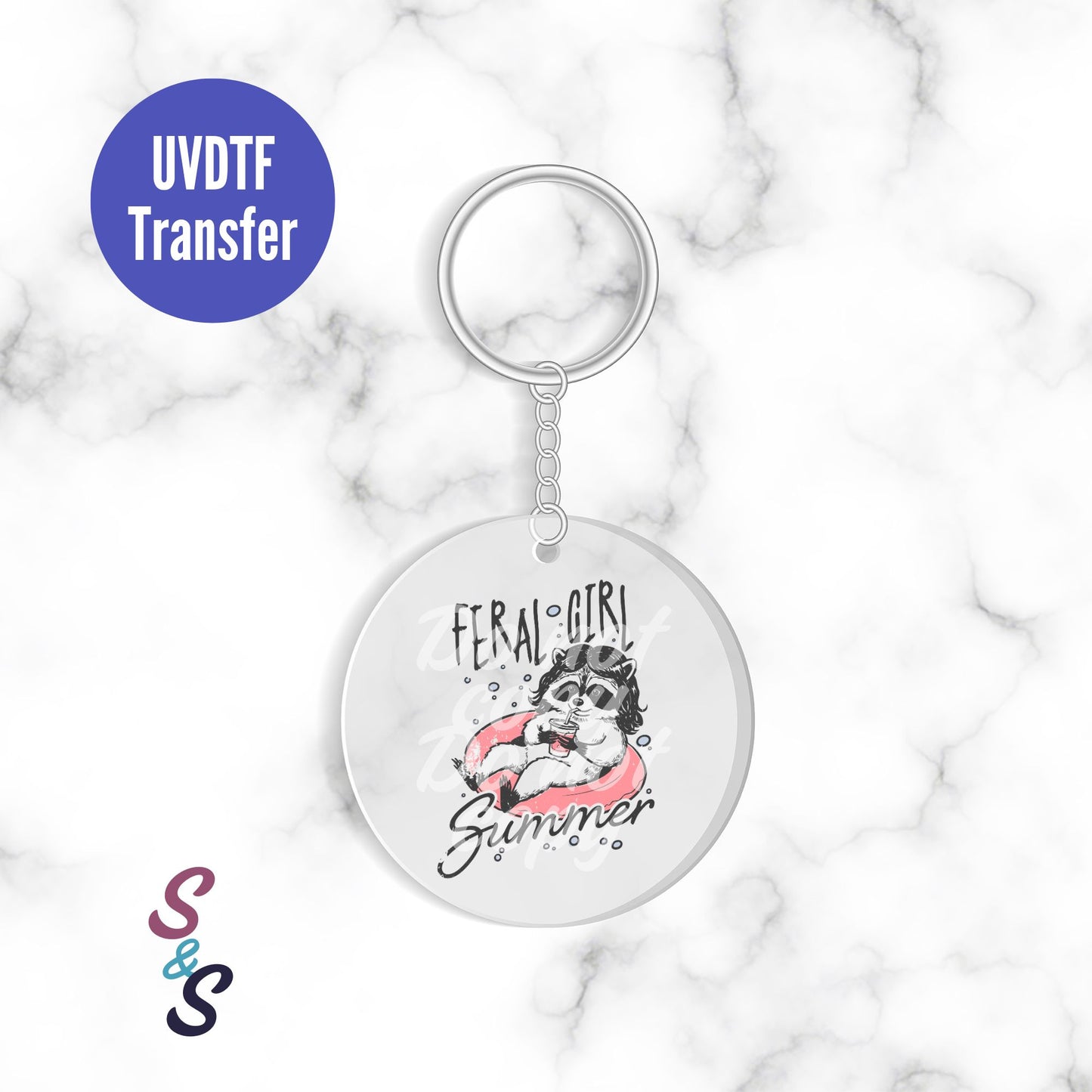 Feral Girl Summer Raccoon Keychain UVDTF Transfer