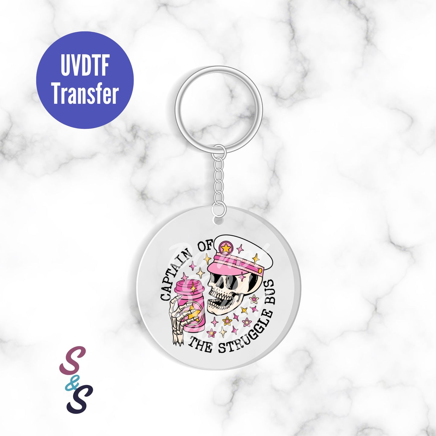Captain Of The Struggle Bus Skeleton Keychain UVDTF Transfer