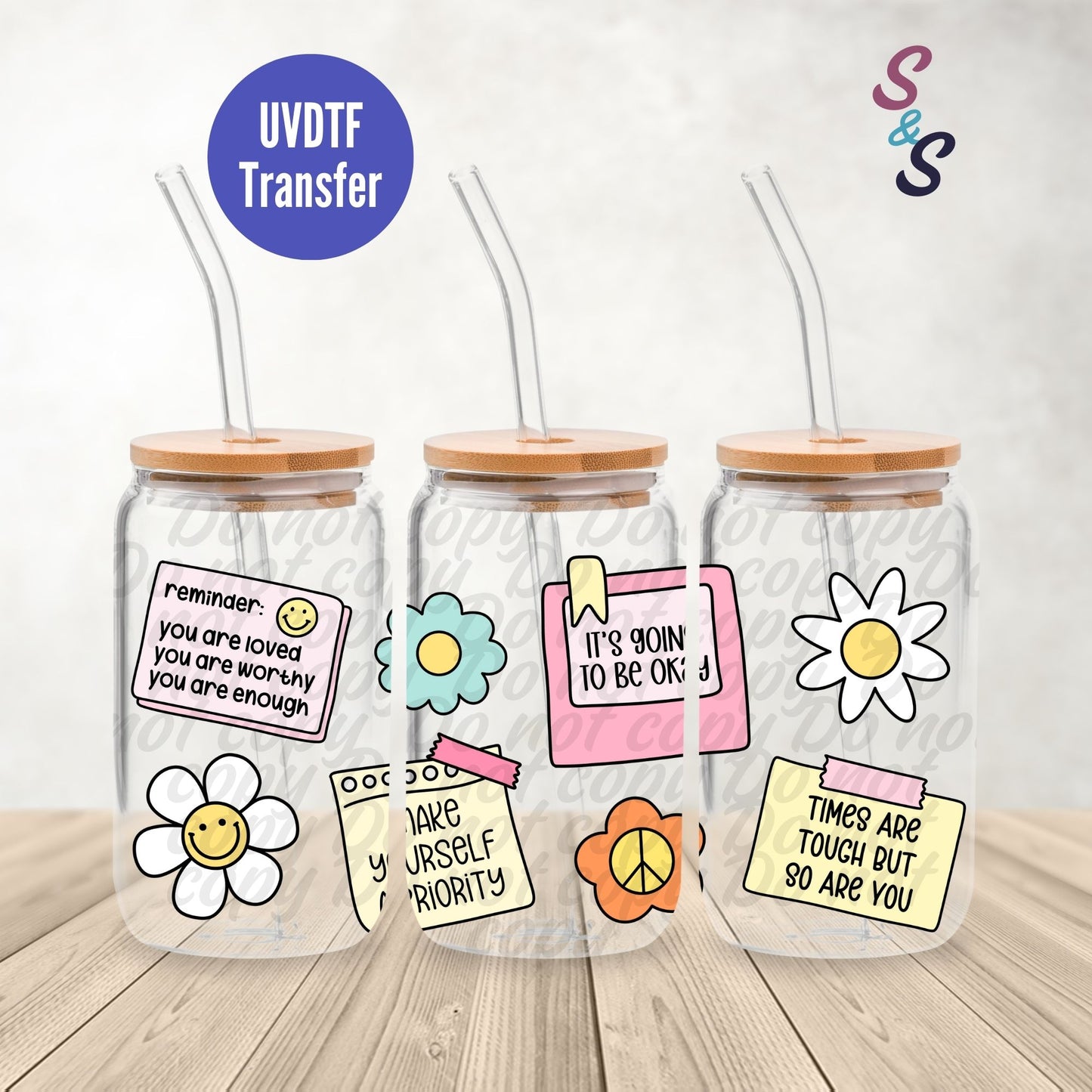 Motivational Reminders UVDTF Transfer 16 Oz Glass Can Wrap