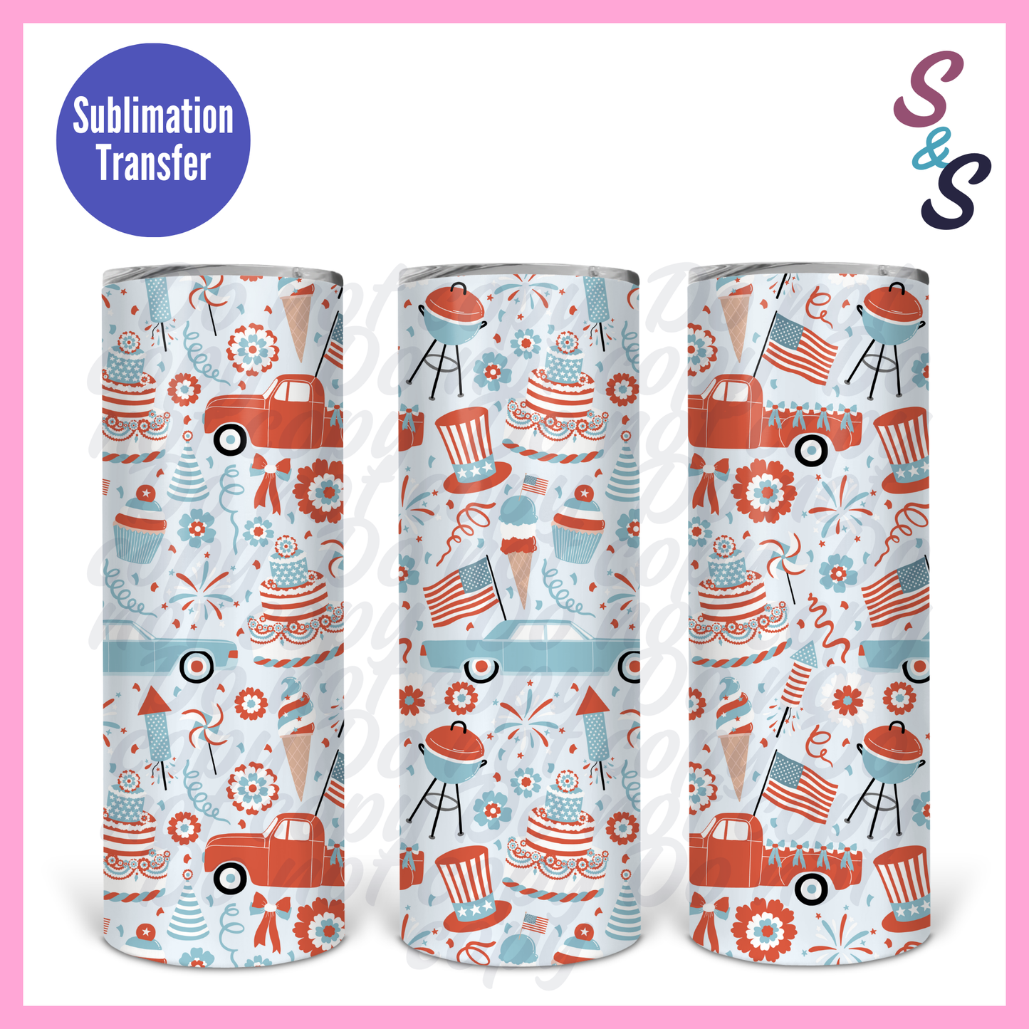 All American Fourth of July Sublimation Print Transfer 20 Ounce Skinny Tumbler