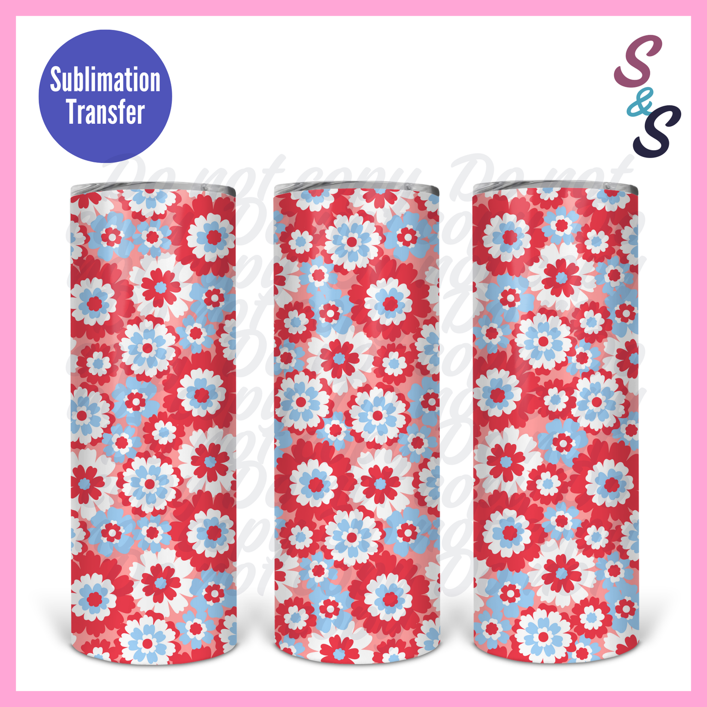 Fourth of July Flowers Sublimation Print Transfer