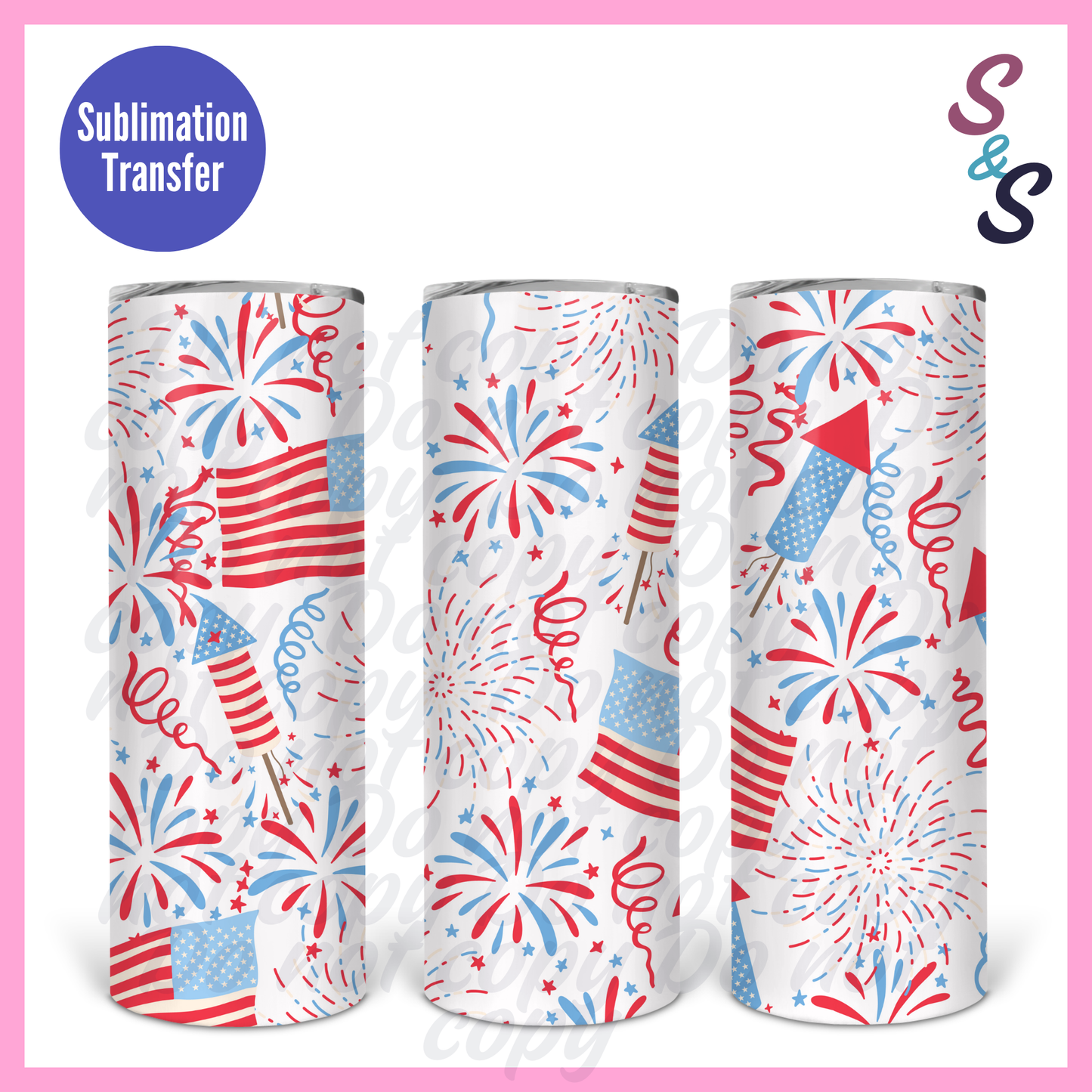 Fireworks & Flags Sublimation Print Transfer