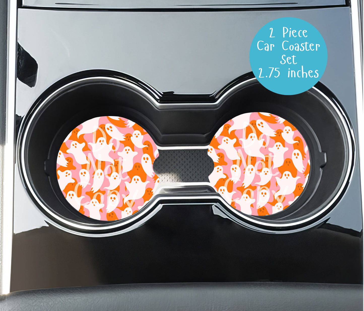 Halloween Orange Ghosts Car Coasters CC004