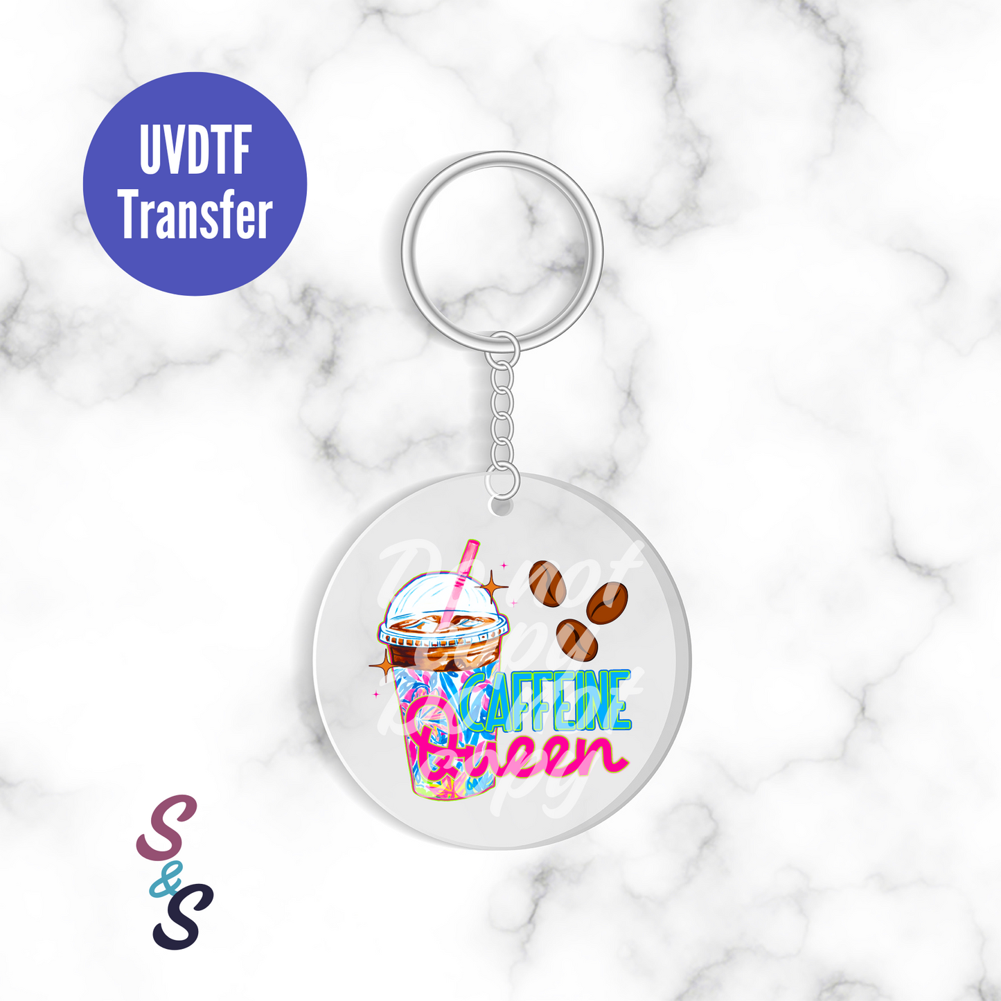 Caffeine Queen Iced Coffee Keychain UVDTF Transfer KC160