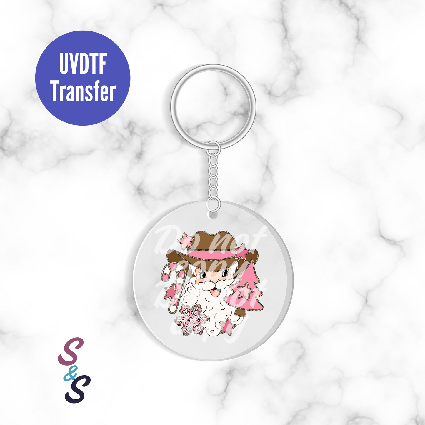 Pink Cowboy Santa Keychain UVDTF Transfer KC164