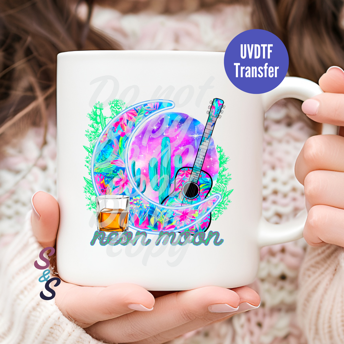 Neon Moon Watercolor Mug UVDTF Transfer D172
