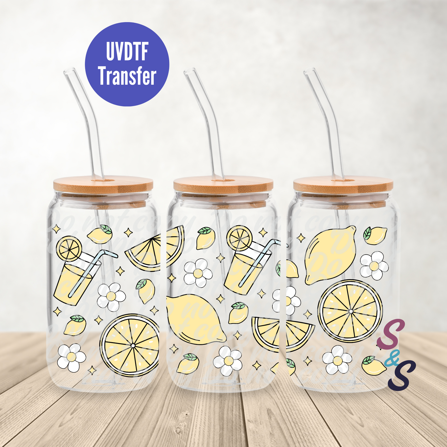 Lemon Lover UVDTF Transfer 16 Oz Glass Can Wrap E106