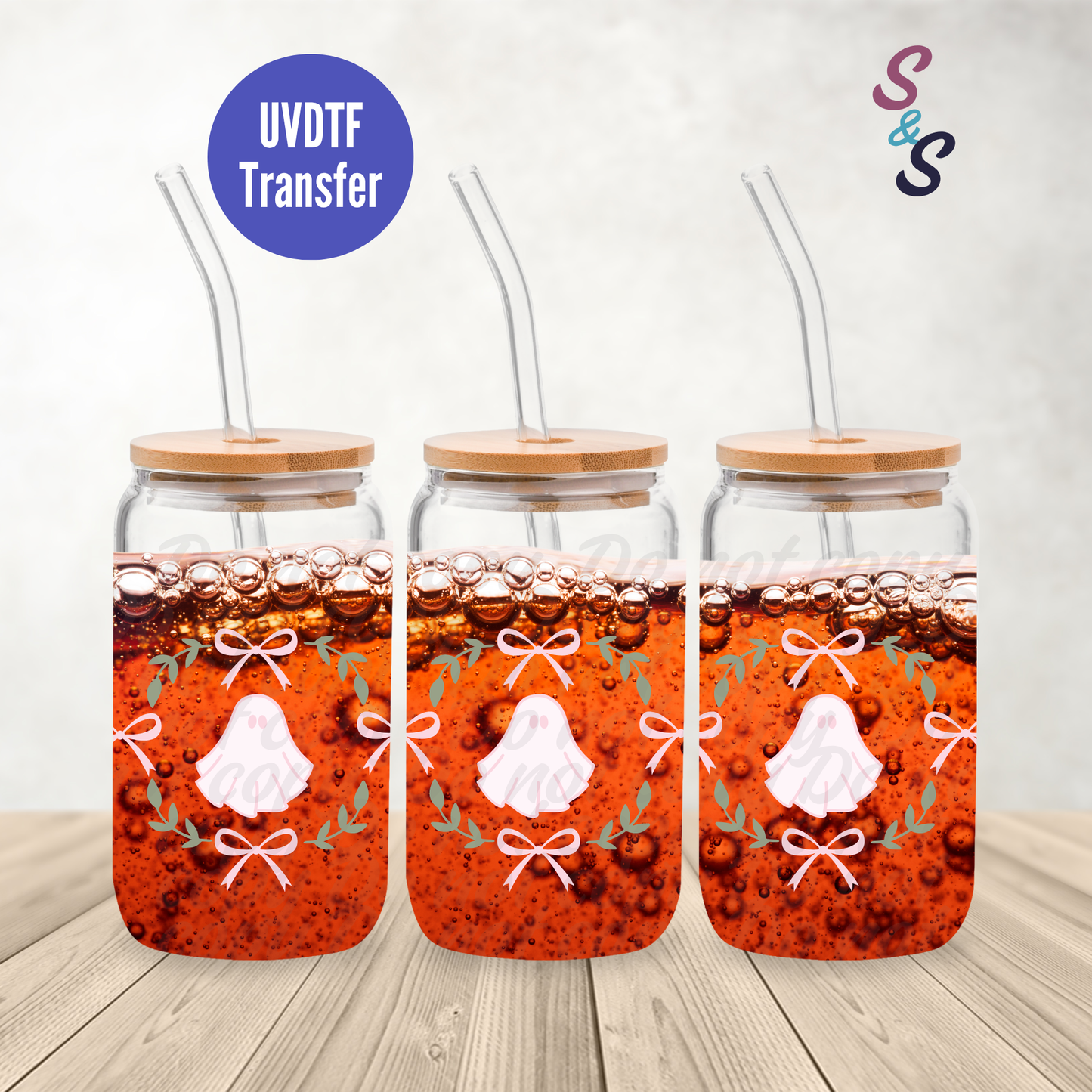 Ghost Girl UVDTF Transfer 16 Oz Glass Can Wrap E107