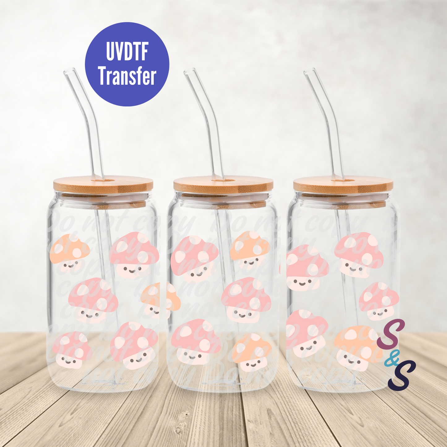 Cute Mushrooms UVDTF Transfer 16 Oz Glass Can Wrap E114