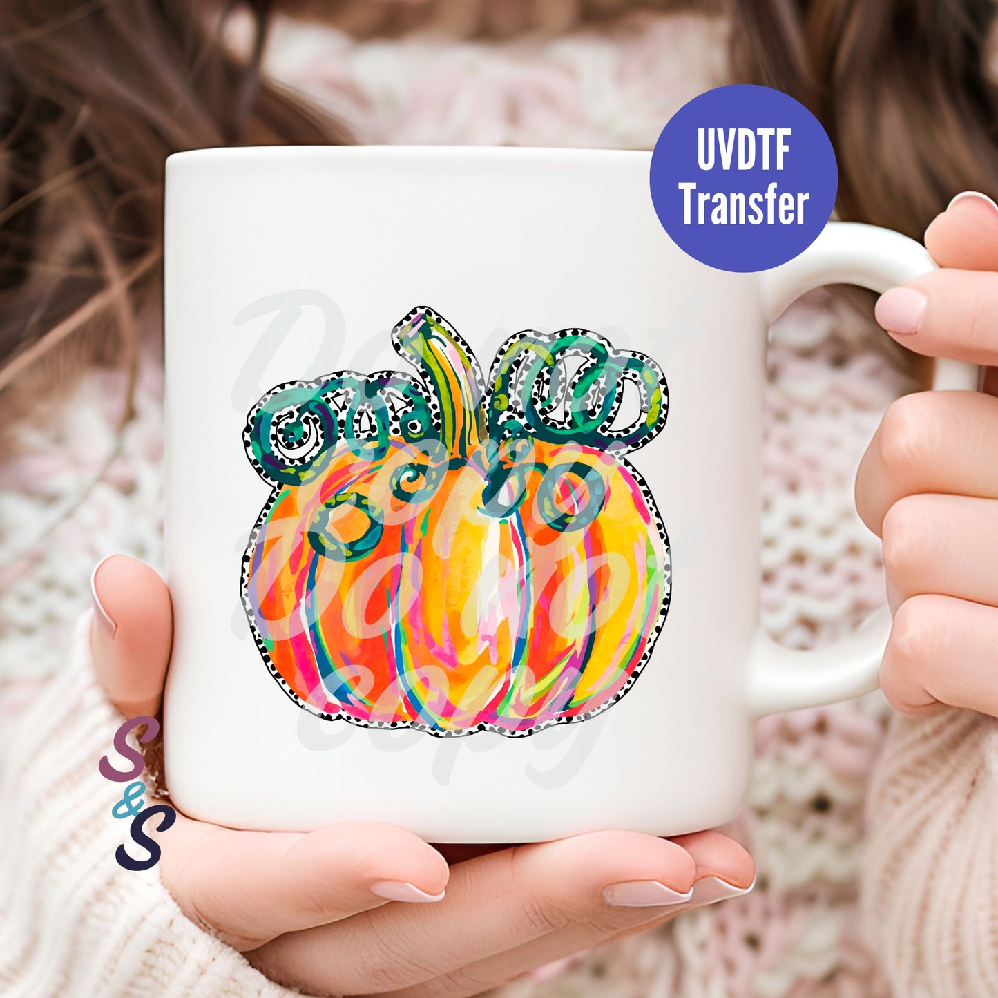 Watercolor Pumpkin Mug UVDTF Transfer D207