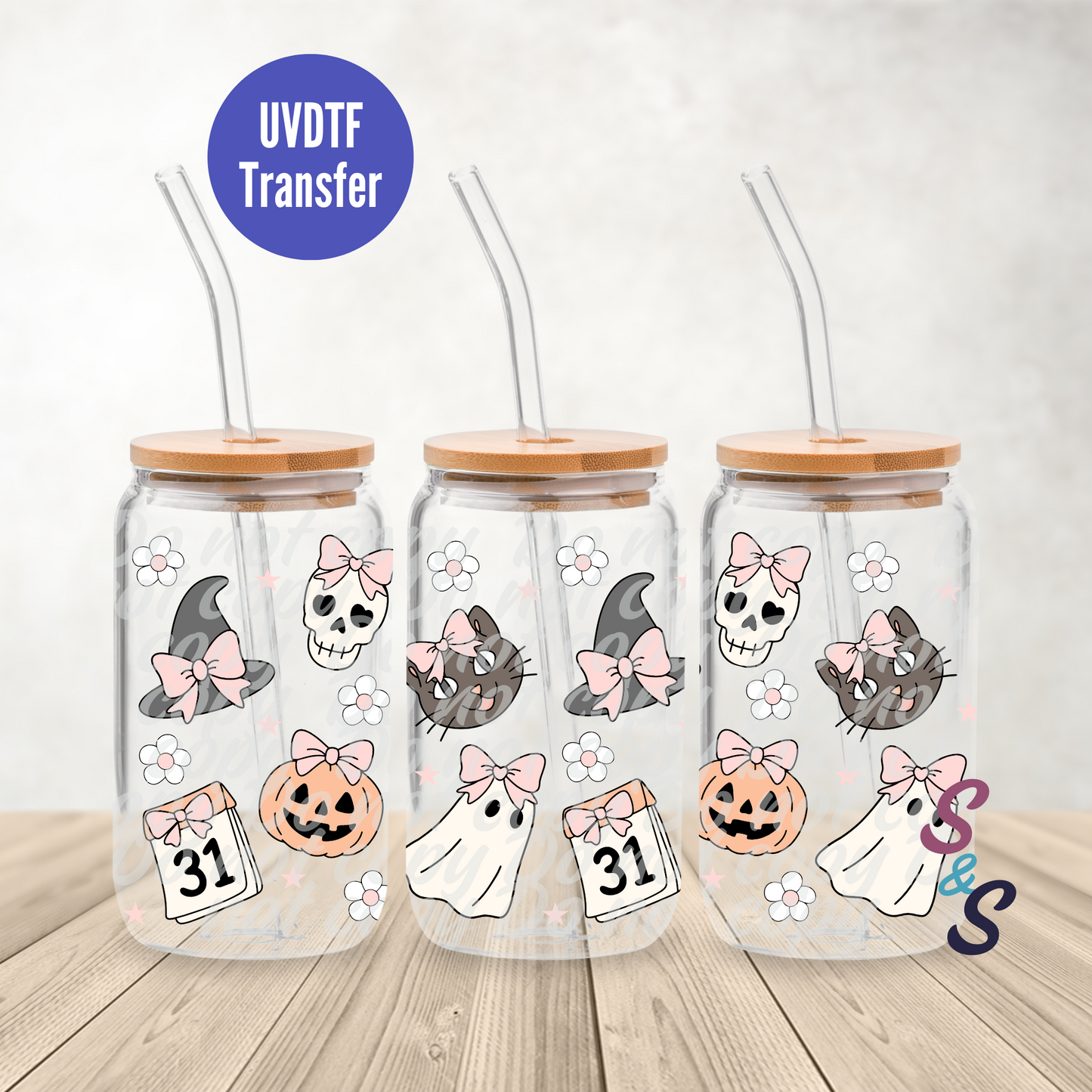 Coquette Halloween UVDTF Transfer 16 Oz Glass Can Wrap E122