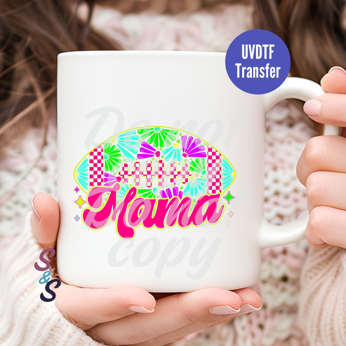 Neon Football Mama Mug UVDTF Transfer D211