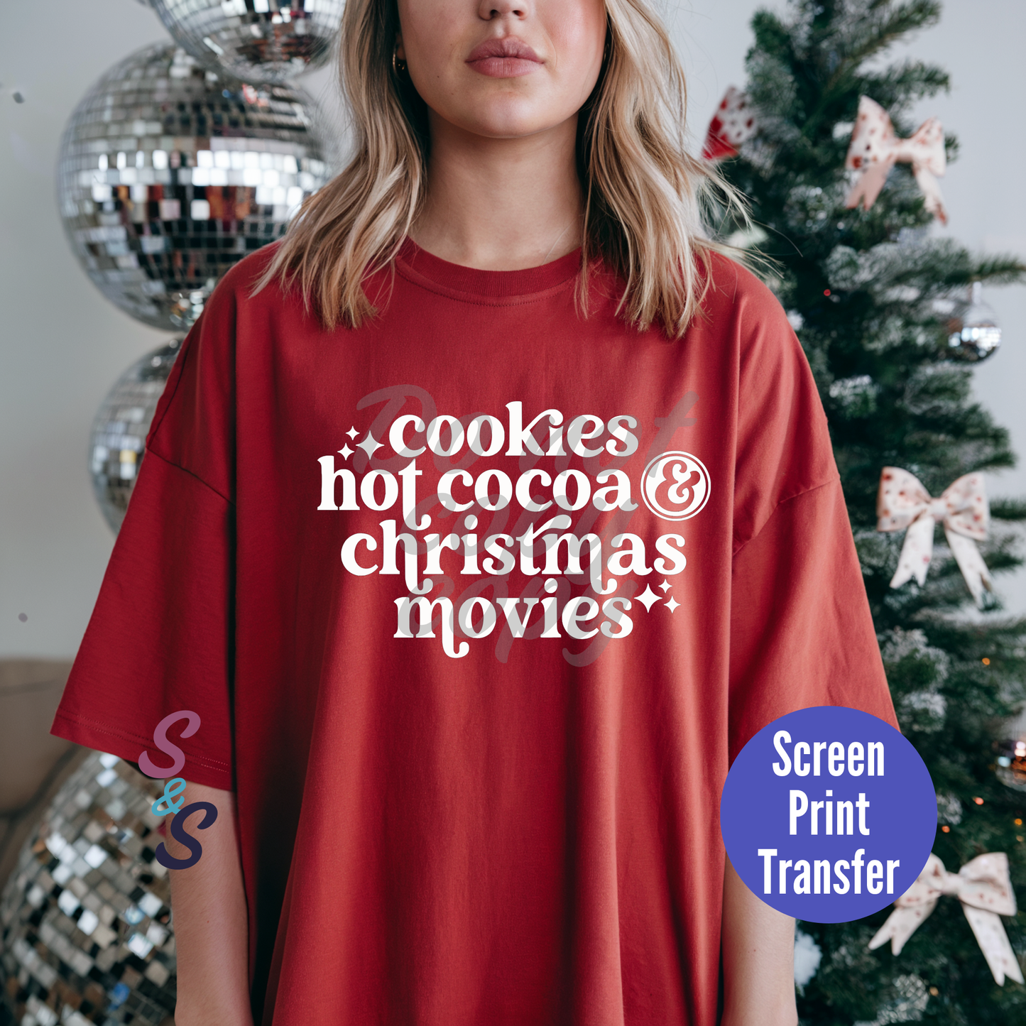 Cookies Hot Cocoa Christmas Moves - White Ink - Screen Print Transfer SC057