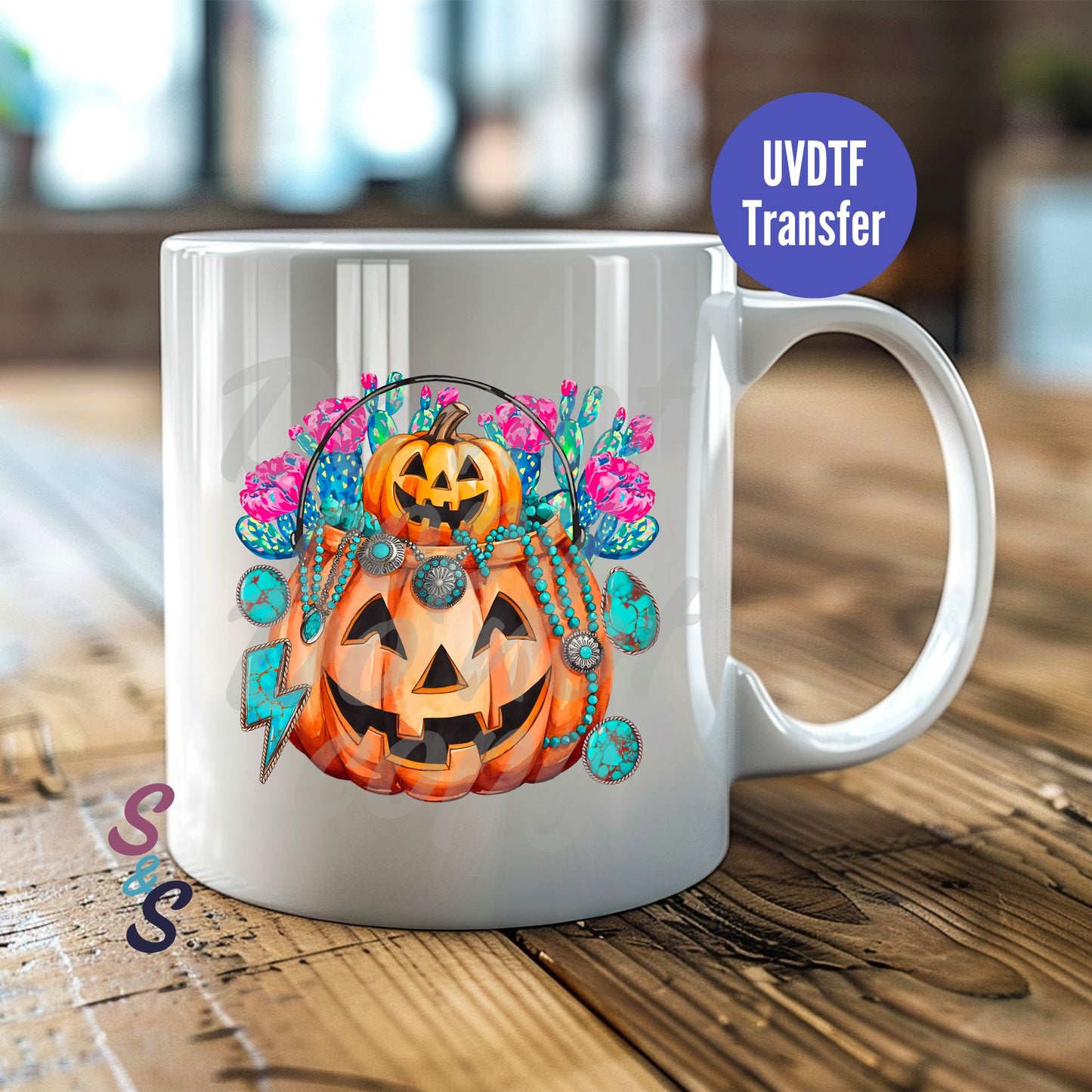 Turquoise Pumpkins Mug UVDTF Transfer D221