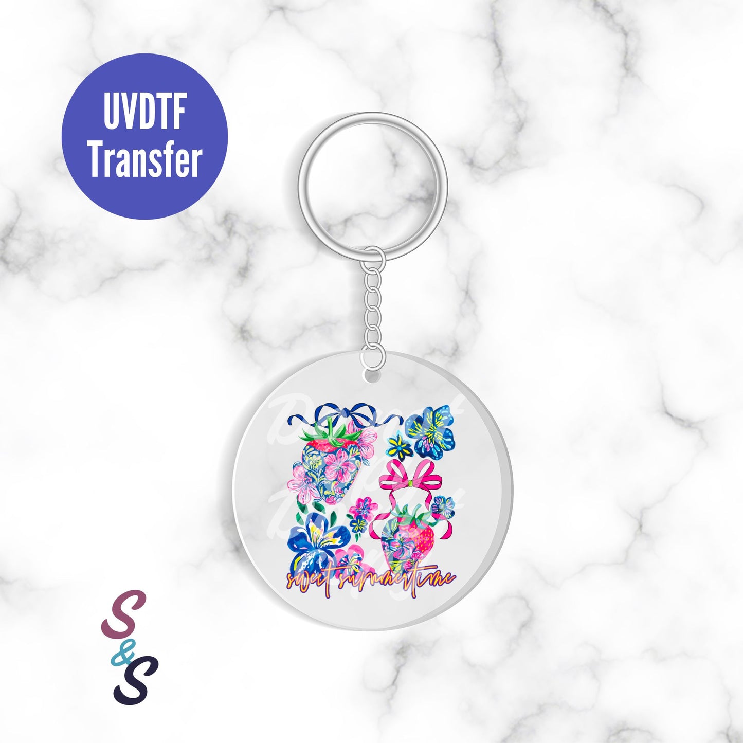 Sweet Summertime Strawberries Keychain UVDTF Transfer KC198