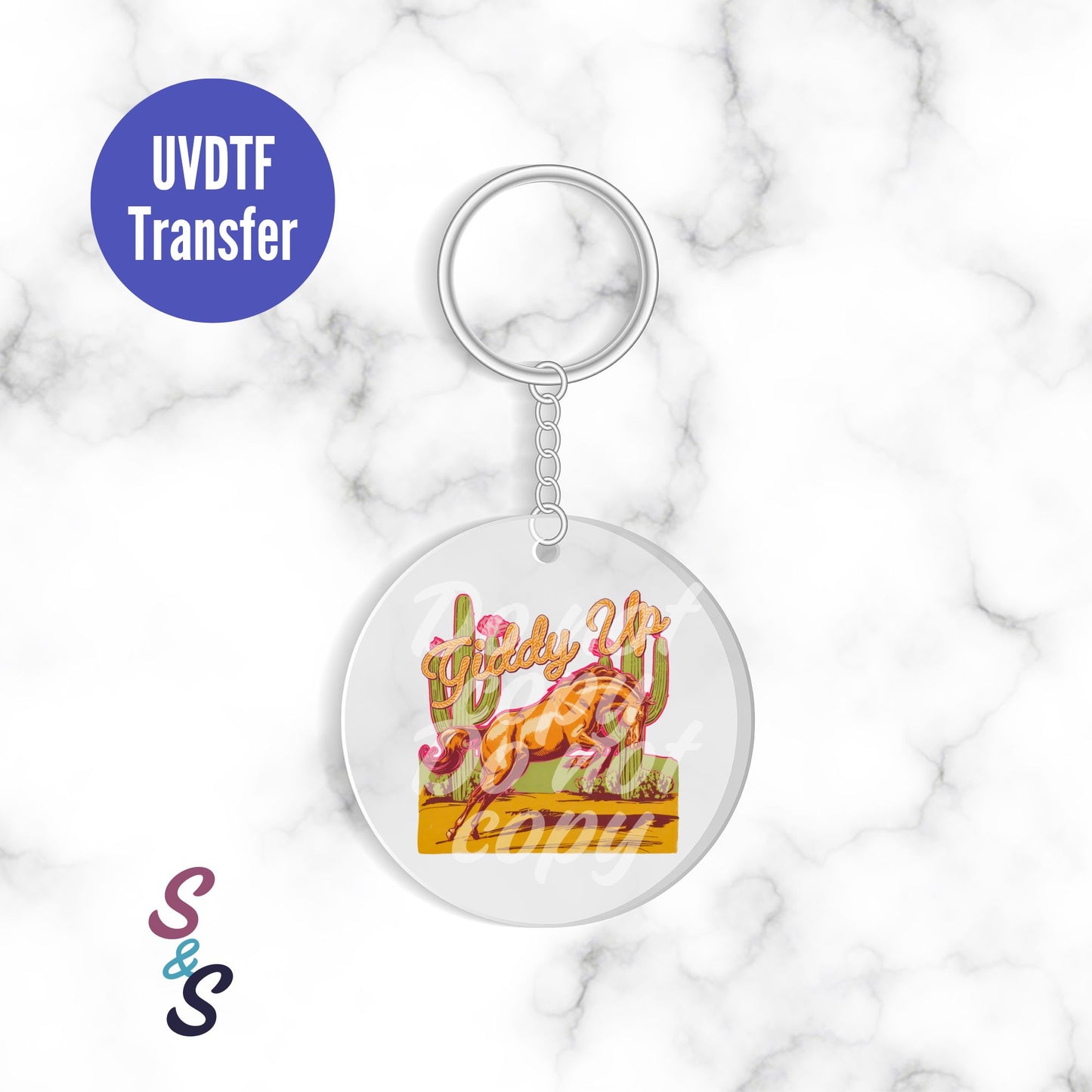 Giddy Up Horse Western Keychain UVDTF Transfer KC203