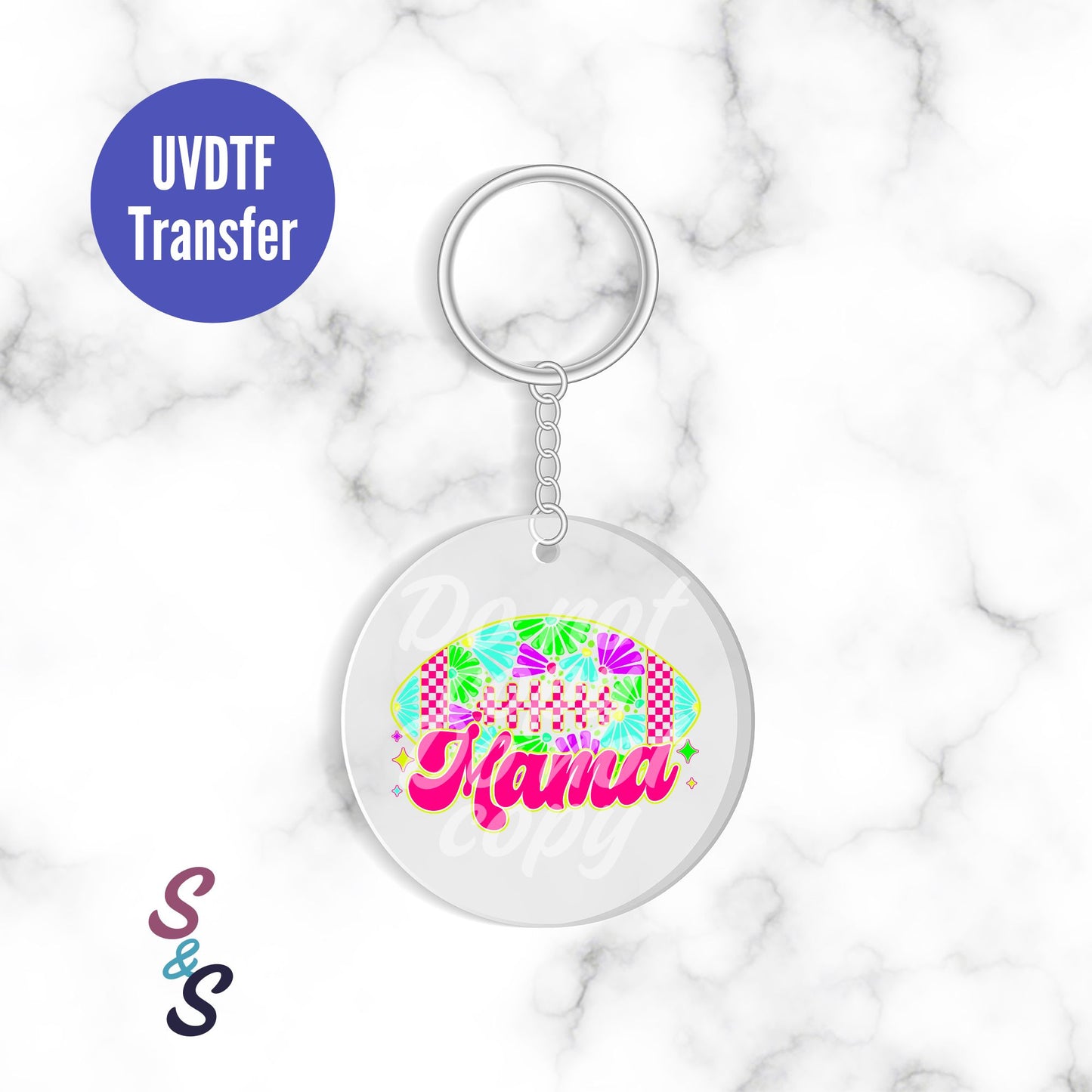 Neon Football Mama Keychain UVDTF Transfer KC206