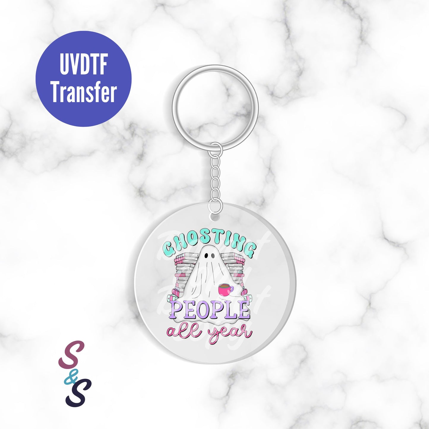 Ghosting People All Year Ghost Books Keychain UVDTF Transfer KC207