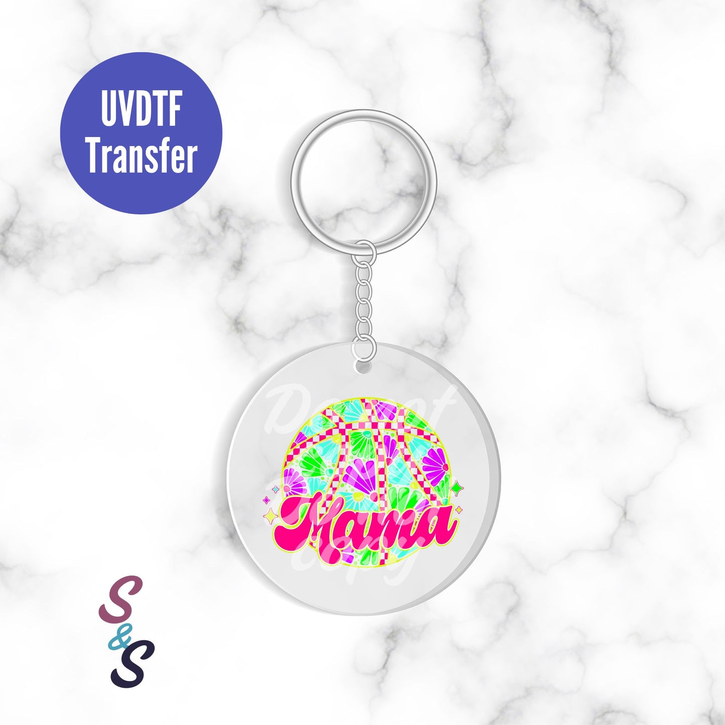 Neon Basketball Mama Keychain UVDTF Transfer KC211