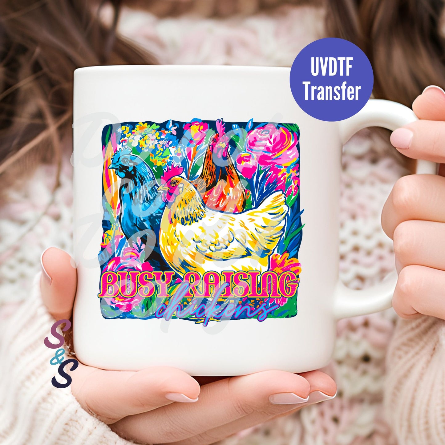 Busy Raising Chickens Mug UVDTF Transfer D186