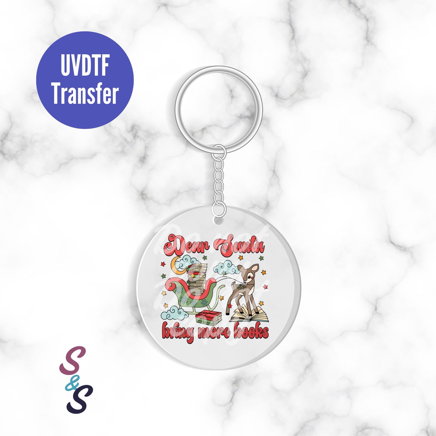 Dear Santa Bring More Books Keychain UVDTF Transfer KC212