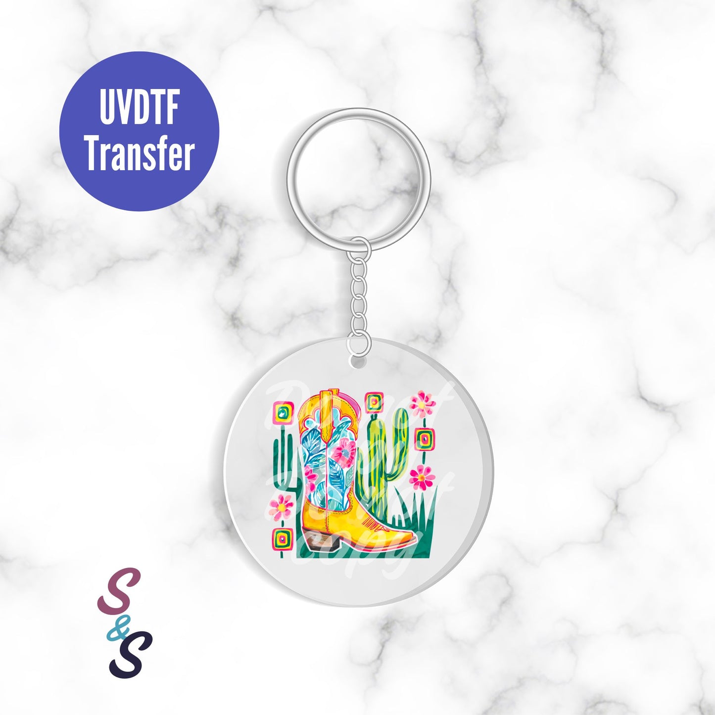 Watercolor Cowboy Boots Keychain UVDTF Transfer KC215
