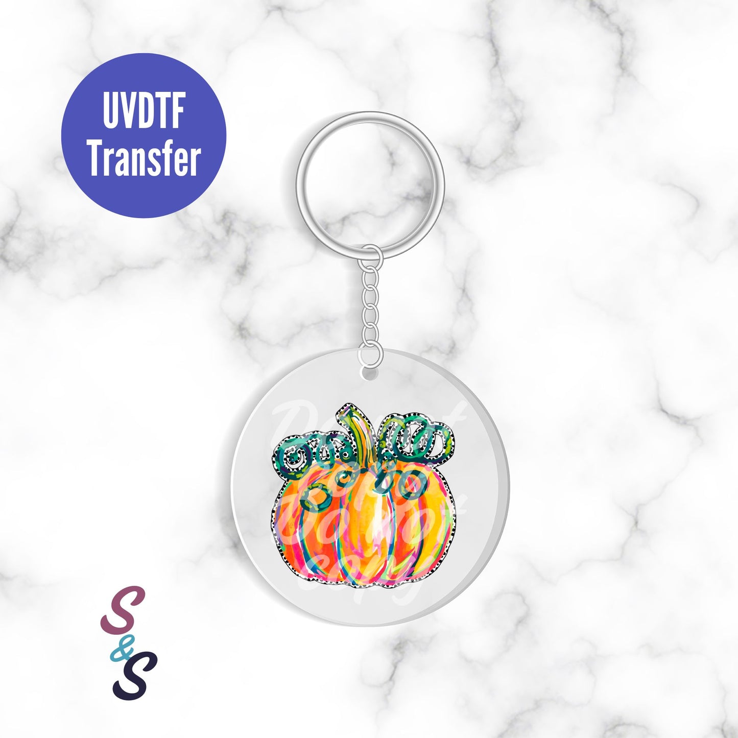 Watercolor Pumpkin Keychain UVDTF Transfer KC225