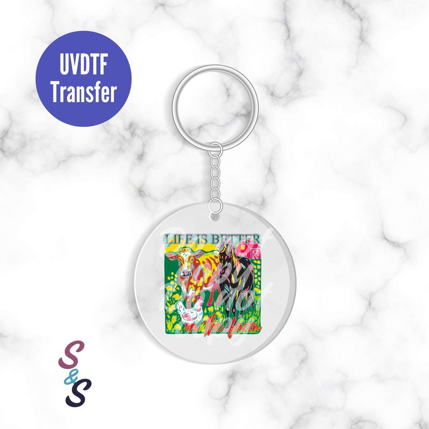 Life Is Better On The Farm Keychain UVDTF Transfer KC226