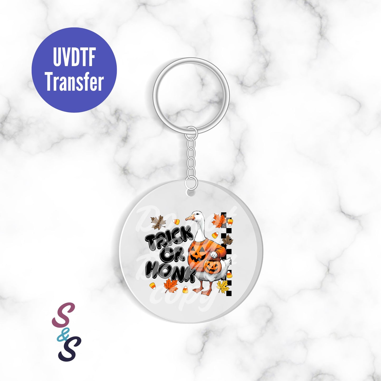 Trick Or Honk Goose Pumpkin Shirt Keychain UVDTF Transfer KC234