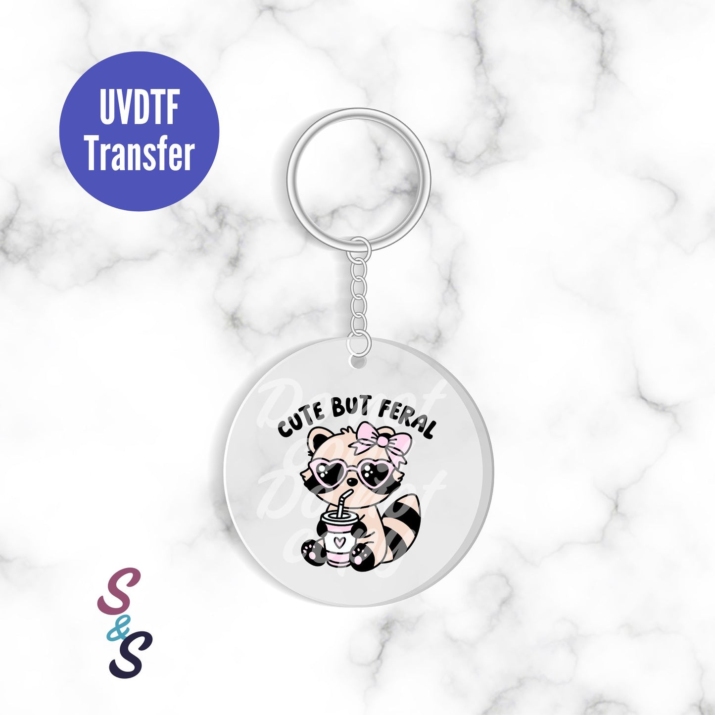 Cute But Feral Raccoon Keychain UVDTF Transfer KC236