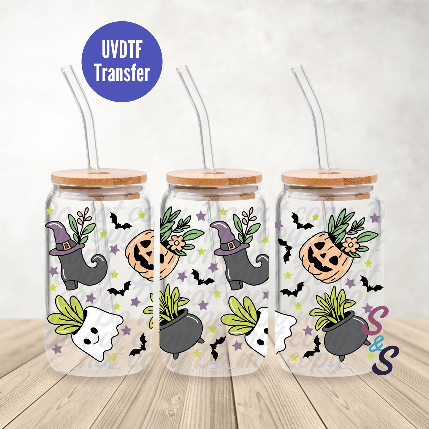 Halloween Plants UVDTF Transfer 16 Oz Glass Can Wrap B113A