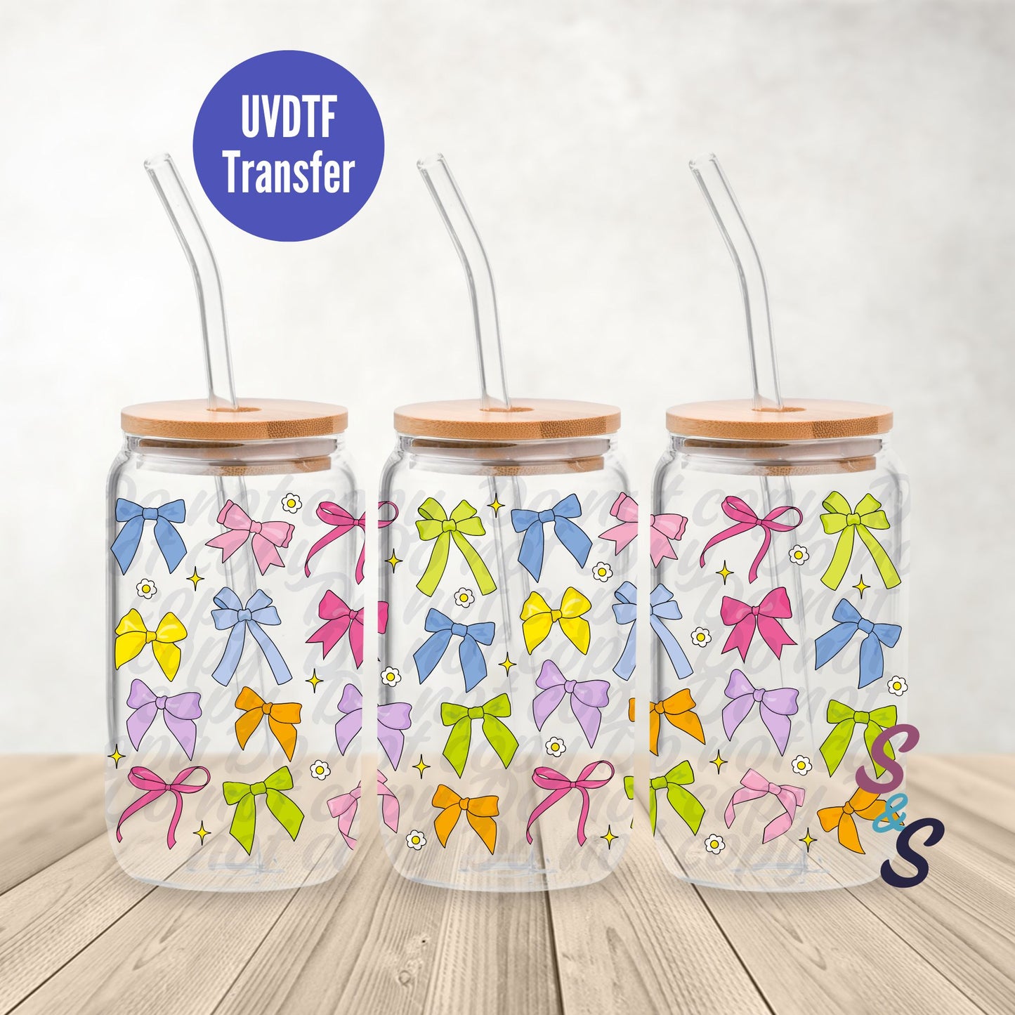Bows UVDTF Transfer 16 Oz Glass Can Wrap B116A