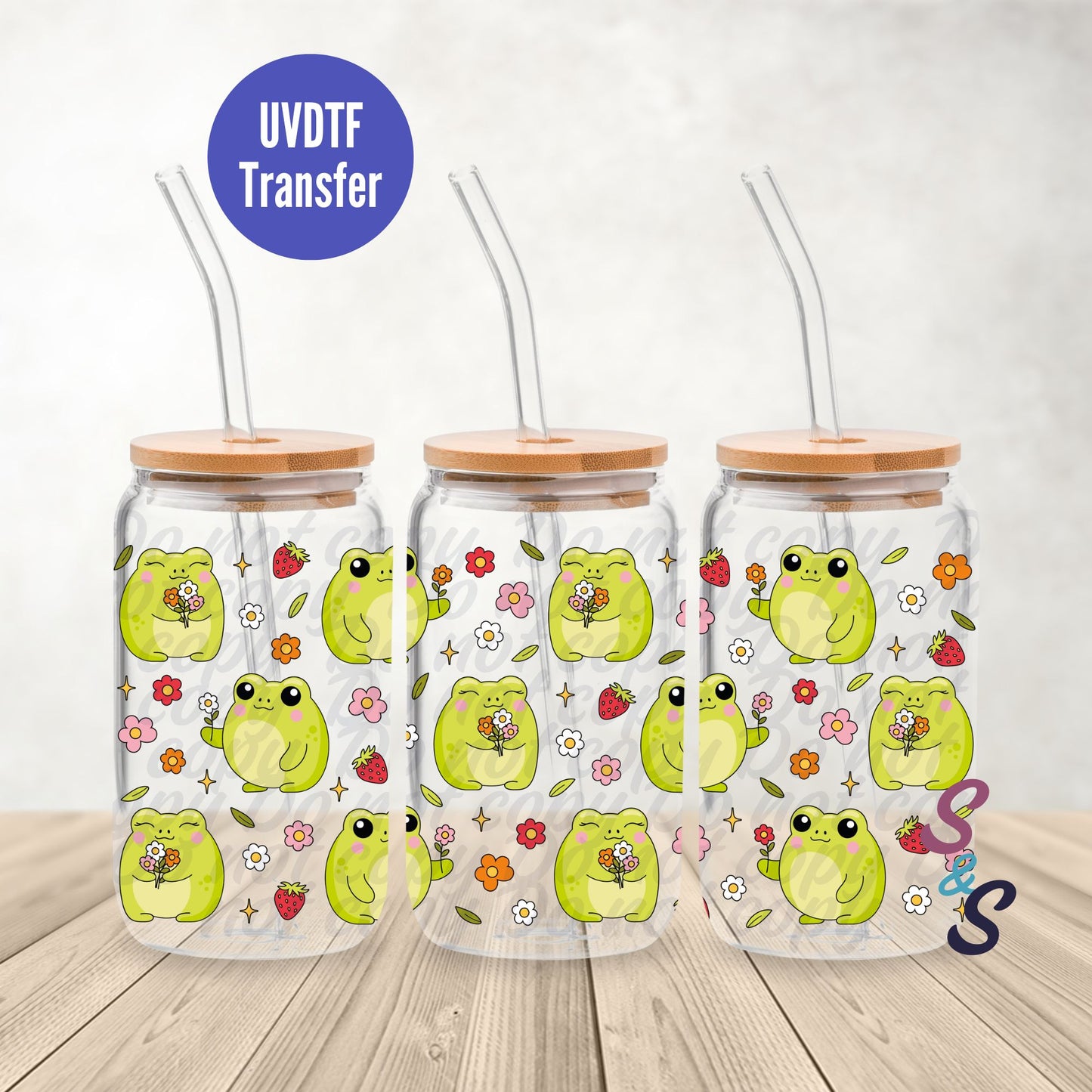 Froggies UVDTF Transfer 16 Oz Glass Can Wrap B116B