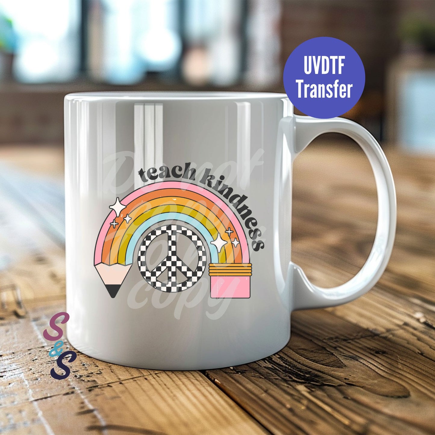 Teach Kindness Rainbow Pencil Mug UVDTF Transfer D228