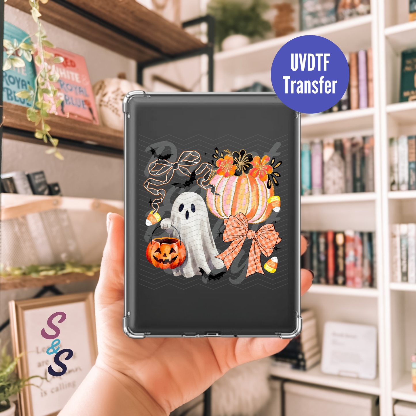 Pumpkin & Ghost Halloween Kindle UVDTF Transfer K120