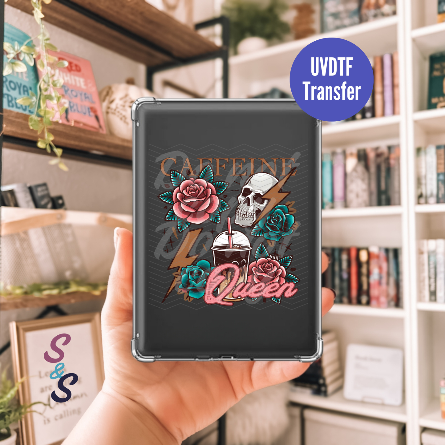 Caffeine Queen Skull Kindle UVDTF Transfer K122