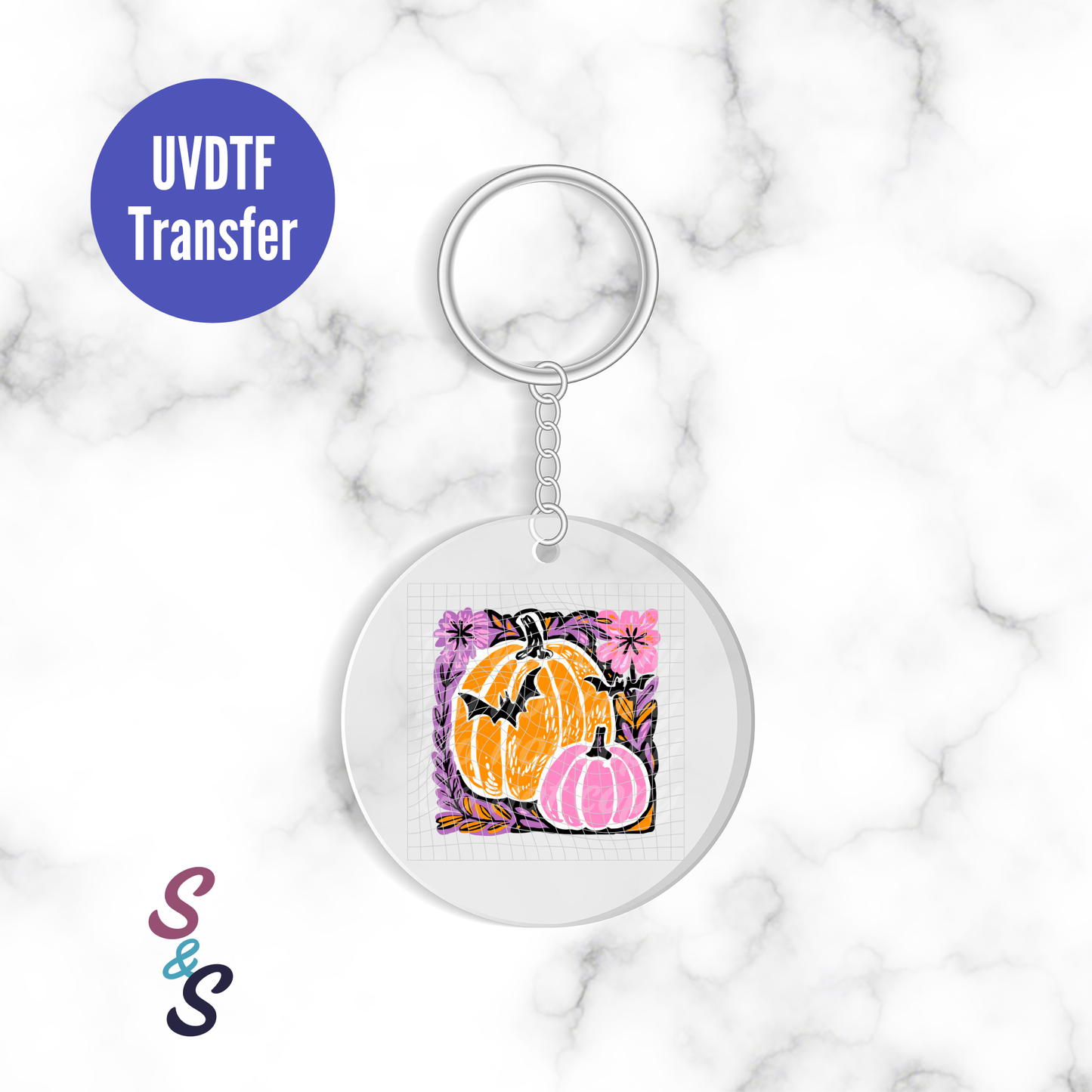 Pumpkins & Bats Tile Keychain UVDTF Transfer KC242