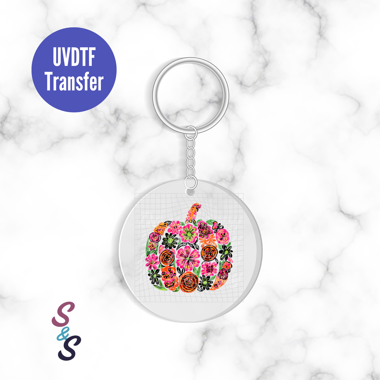 Floral Pumpkin Keychain UVDTF Transfer KC244