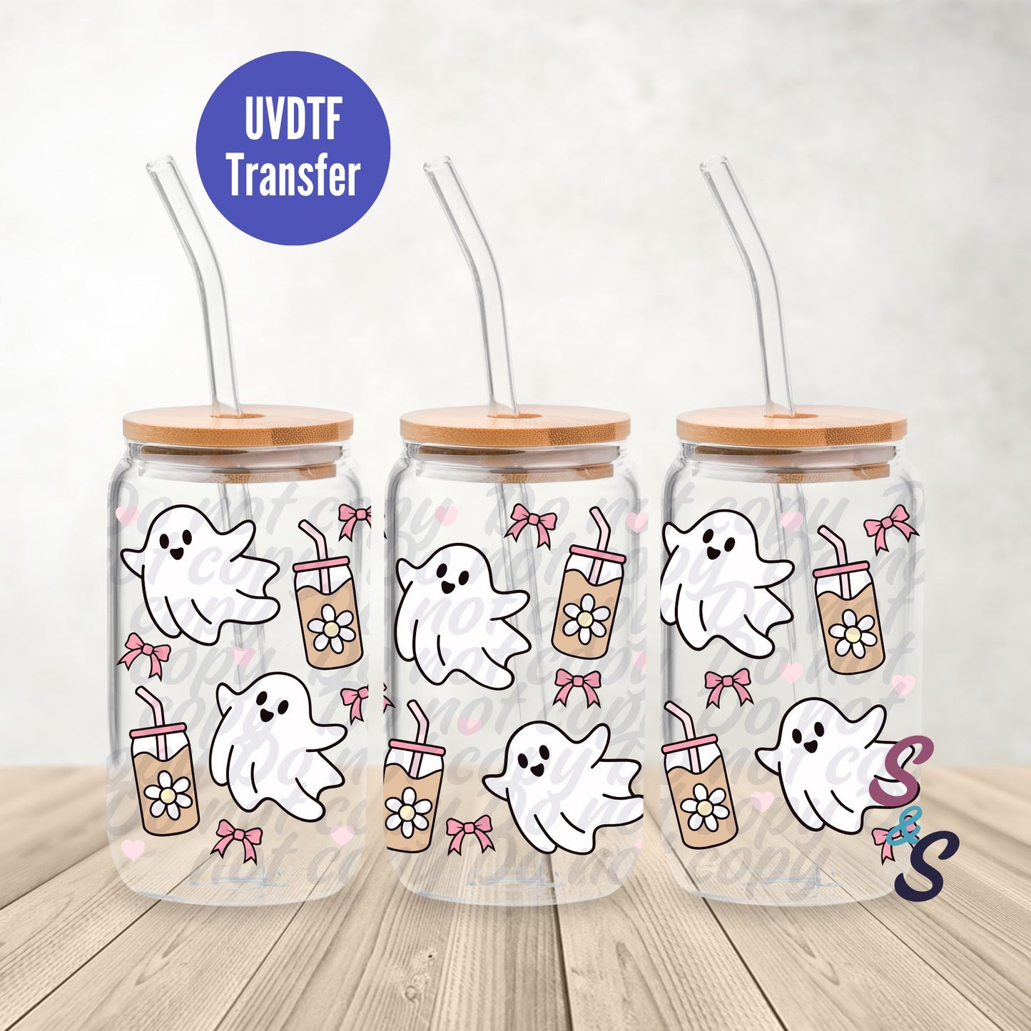 Ghost Iced Coffee UVDTF Transfer 16 Oz Glass Can Wrap B124B