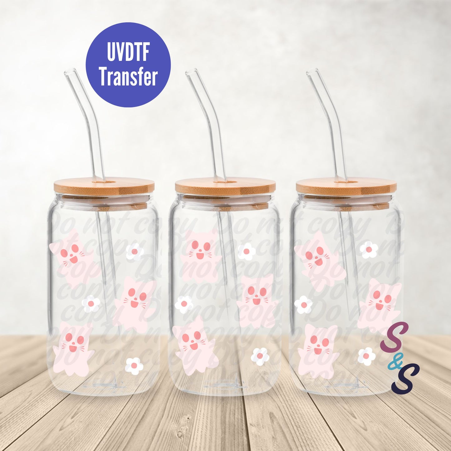 Ghost Cats UVDTF Transfer 16 Oz Glass Can Wrap B125A