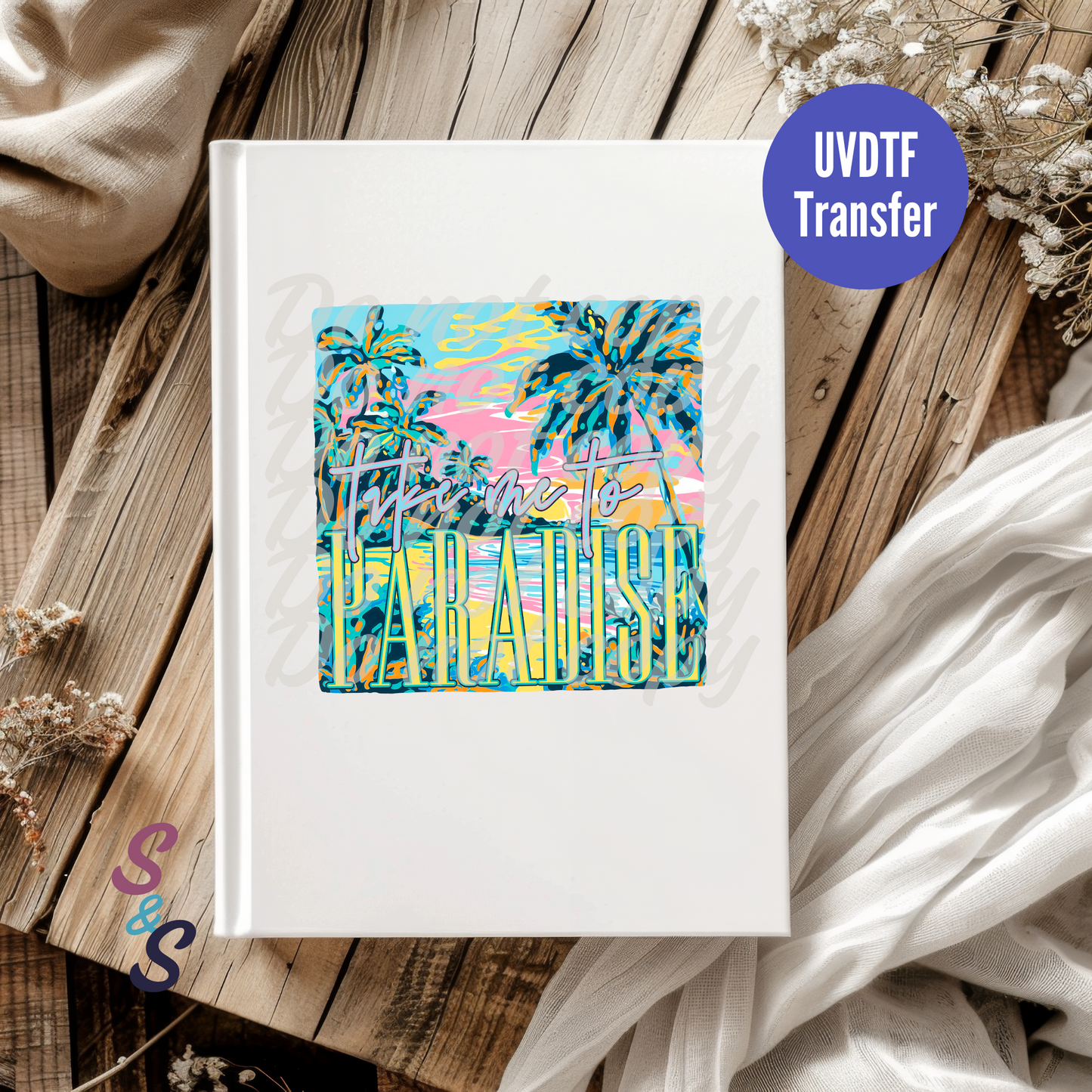 Take Me To Paradise Beach UVDTF Book/Notebook Transfer C238