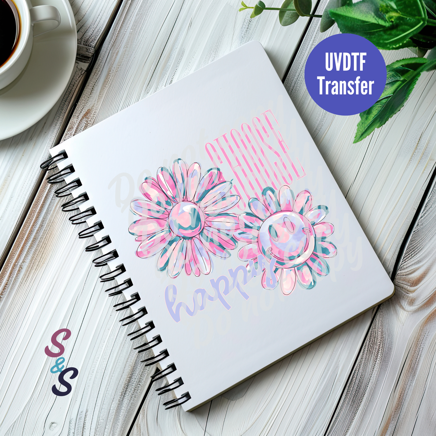 Choose Happy Watercolor Flowers UVDTF Book/Notebook Transfer C258