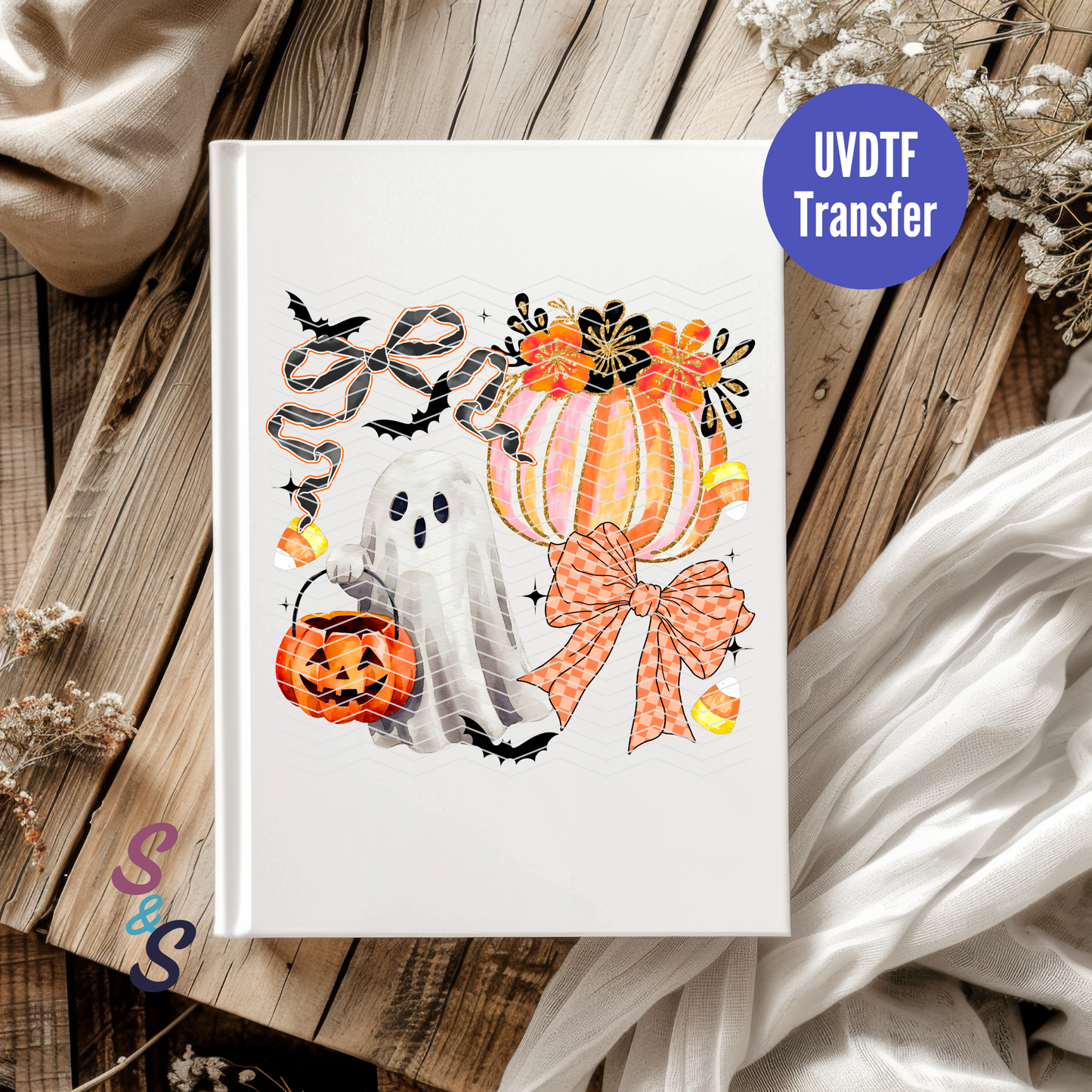 Ghost & Pumpkins UVDTF Book/Notebook Transfer C265