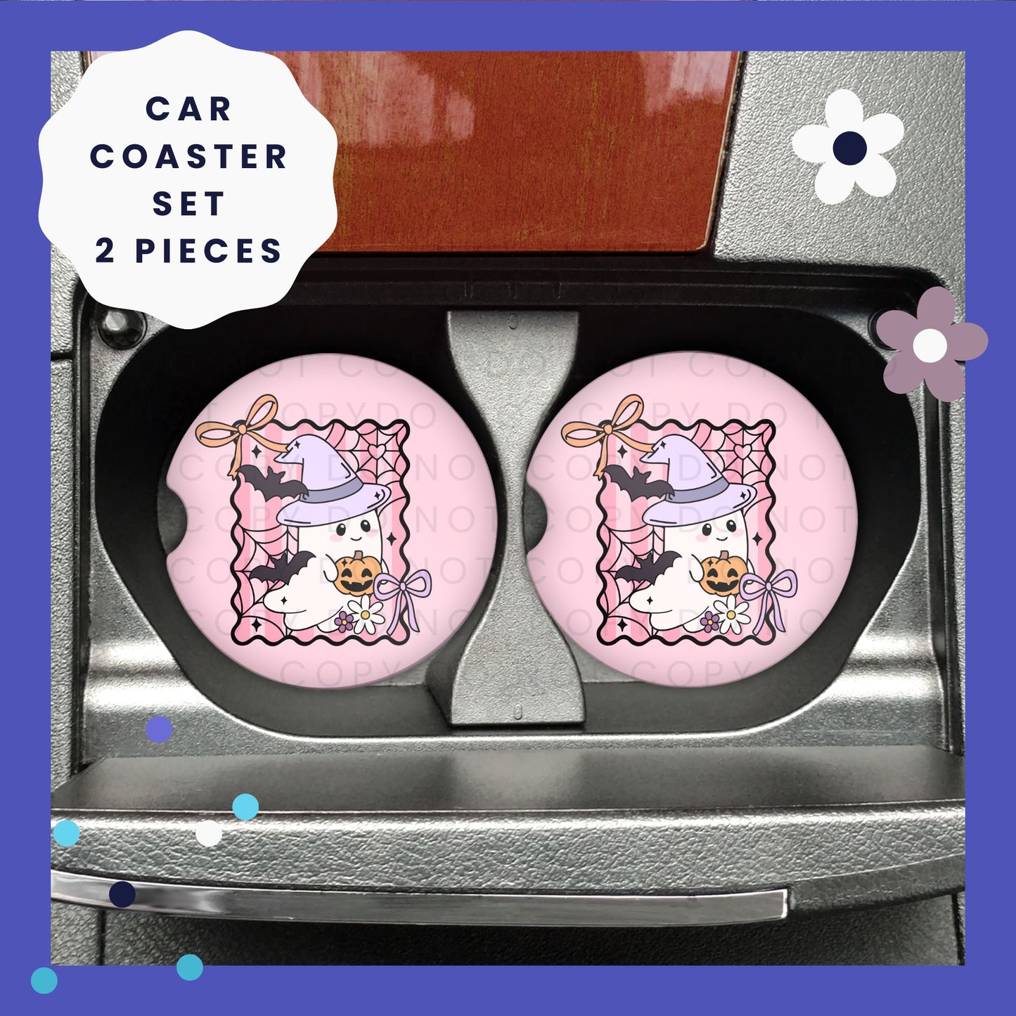 Pink Coquette Ghost Halloween Car Coasters CC025