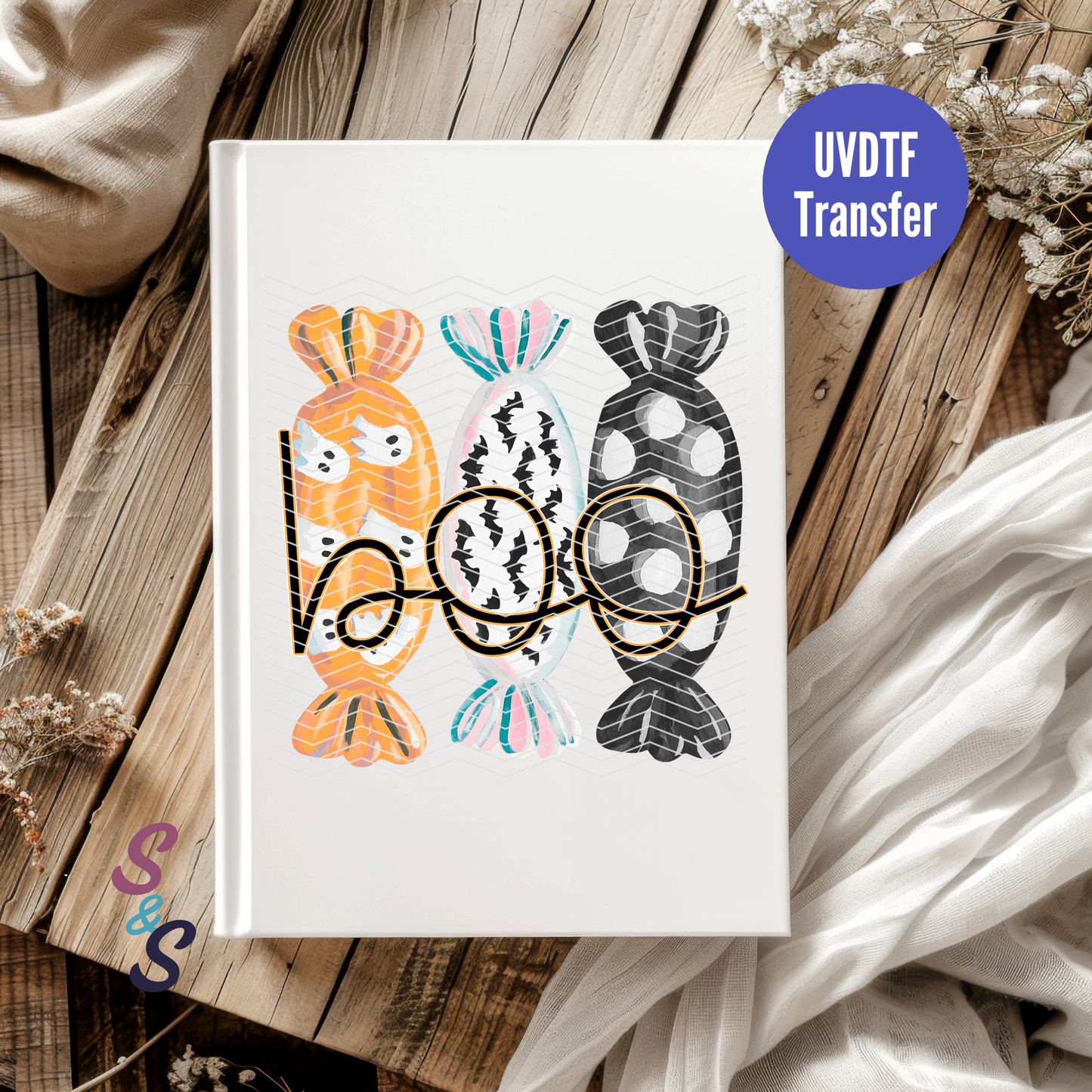 Boo Halloween Candy UVDTF Book/Notebook Transfer C266