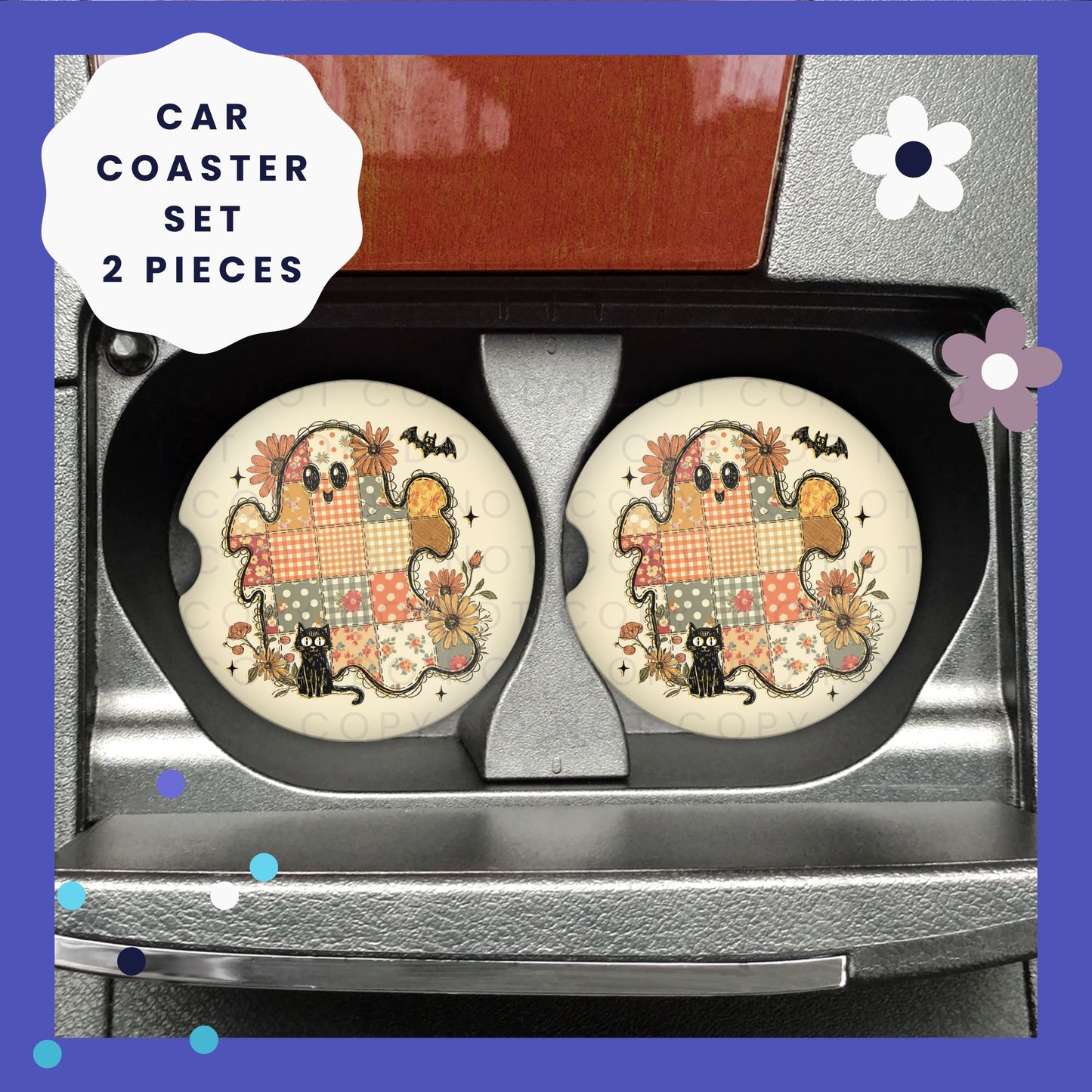 Patchwork Ghost Car Coaster Set CC027