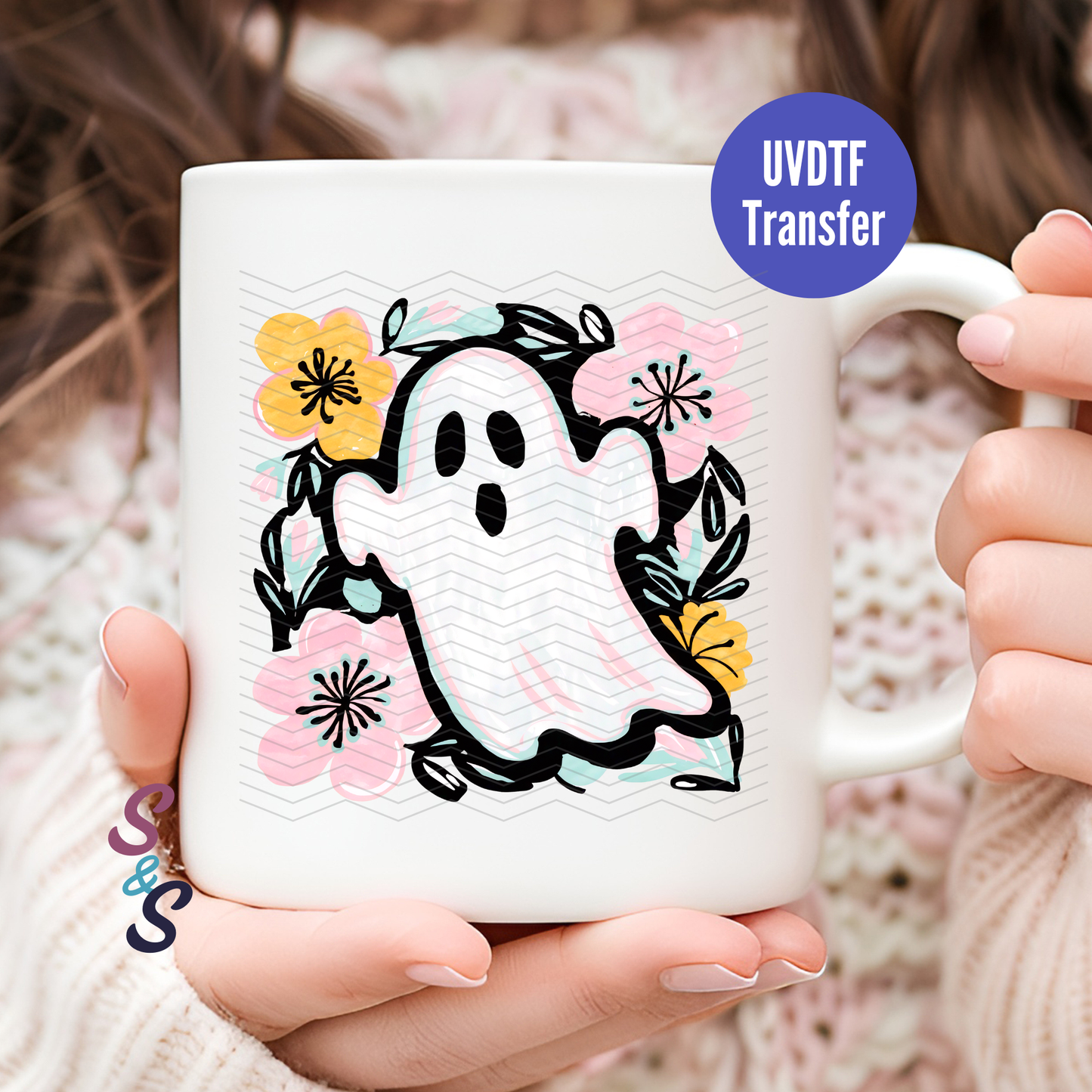 Watercolor Floral Ghost Tile Mug UVDTF Transfer D231